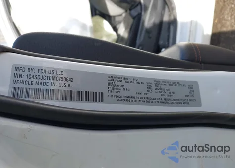 2021 Dodge Durango R/T Awd z USA, uszkodzony, nr VIN 1C4SDJCT0MC750642